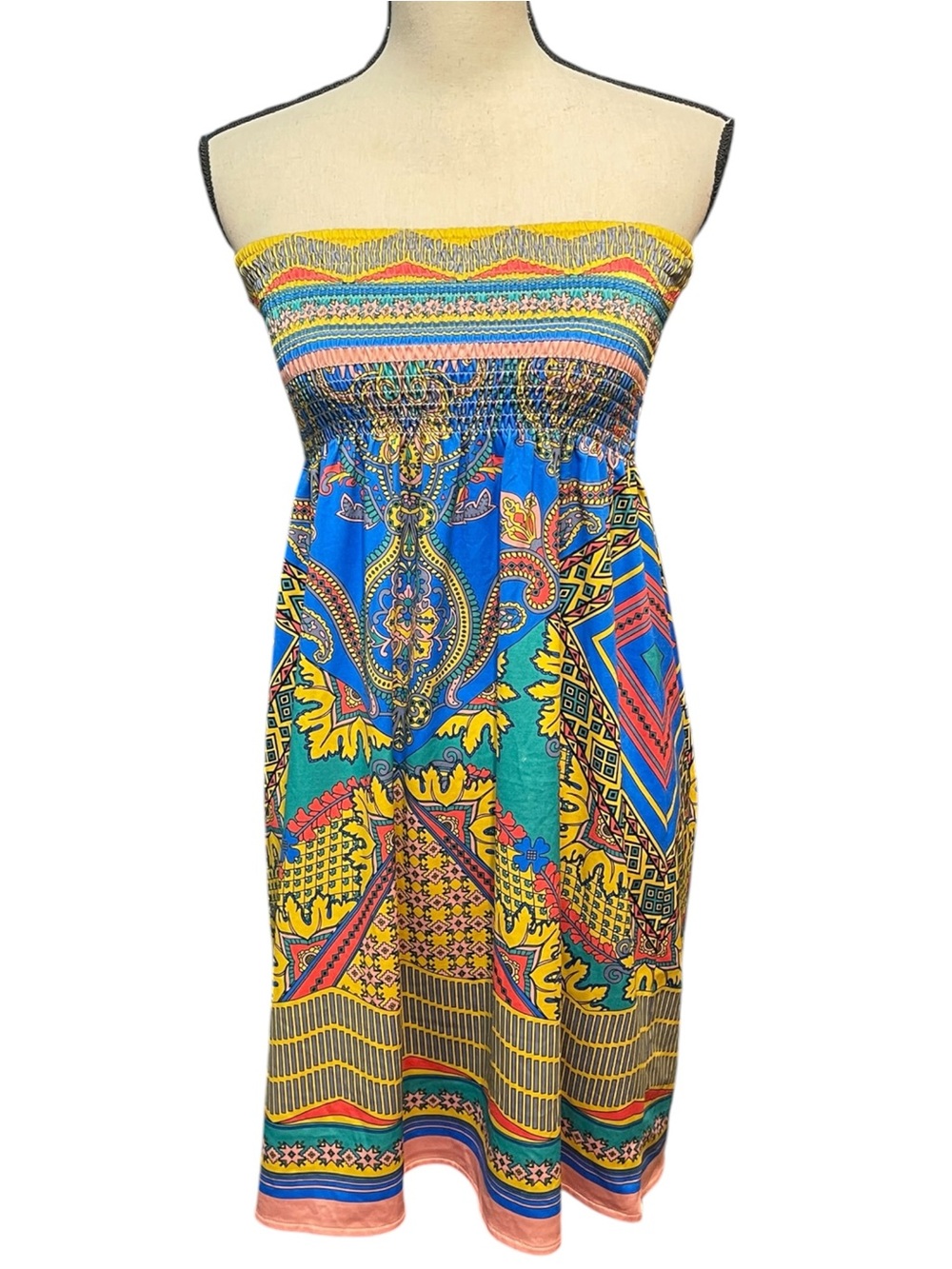 Flying Tomato Strapless‎ Bold Retro Print Mini Dress Small Swim Beach Lake